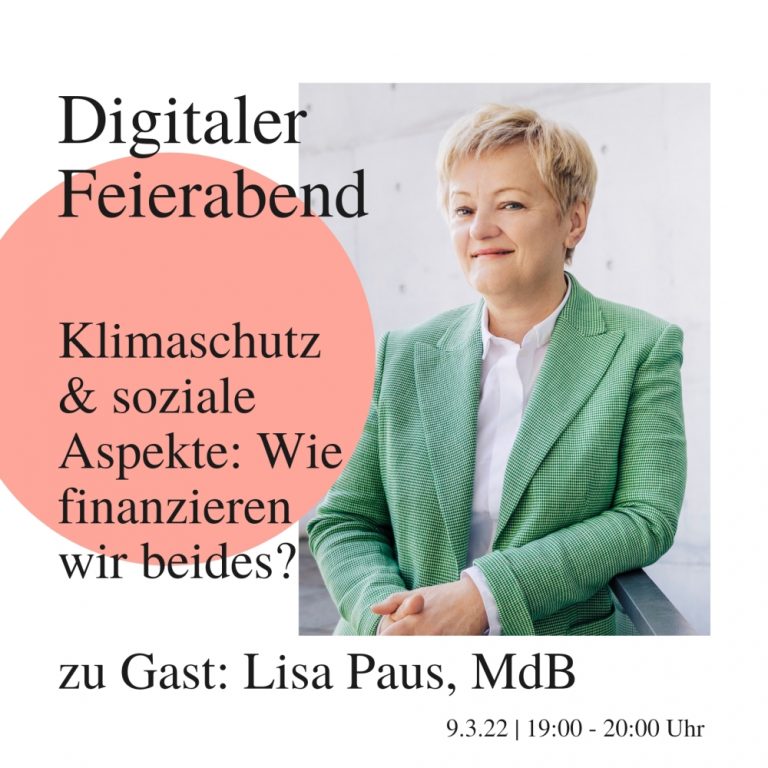 Digitaler Feierabend mit Renate Künast, MdB: Klimaschutz und soziale Aspekte – Wie finanzieren wir beides?